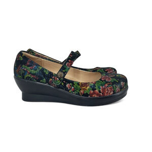 Alegria‎ Winter Garden Leather Mary Jane Wedges Floral Size 10 Comfort Shoes